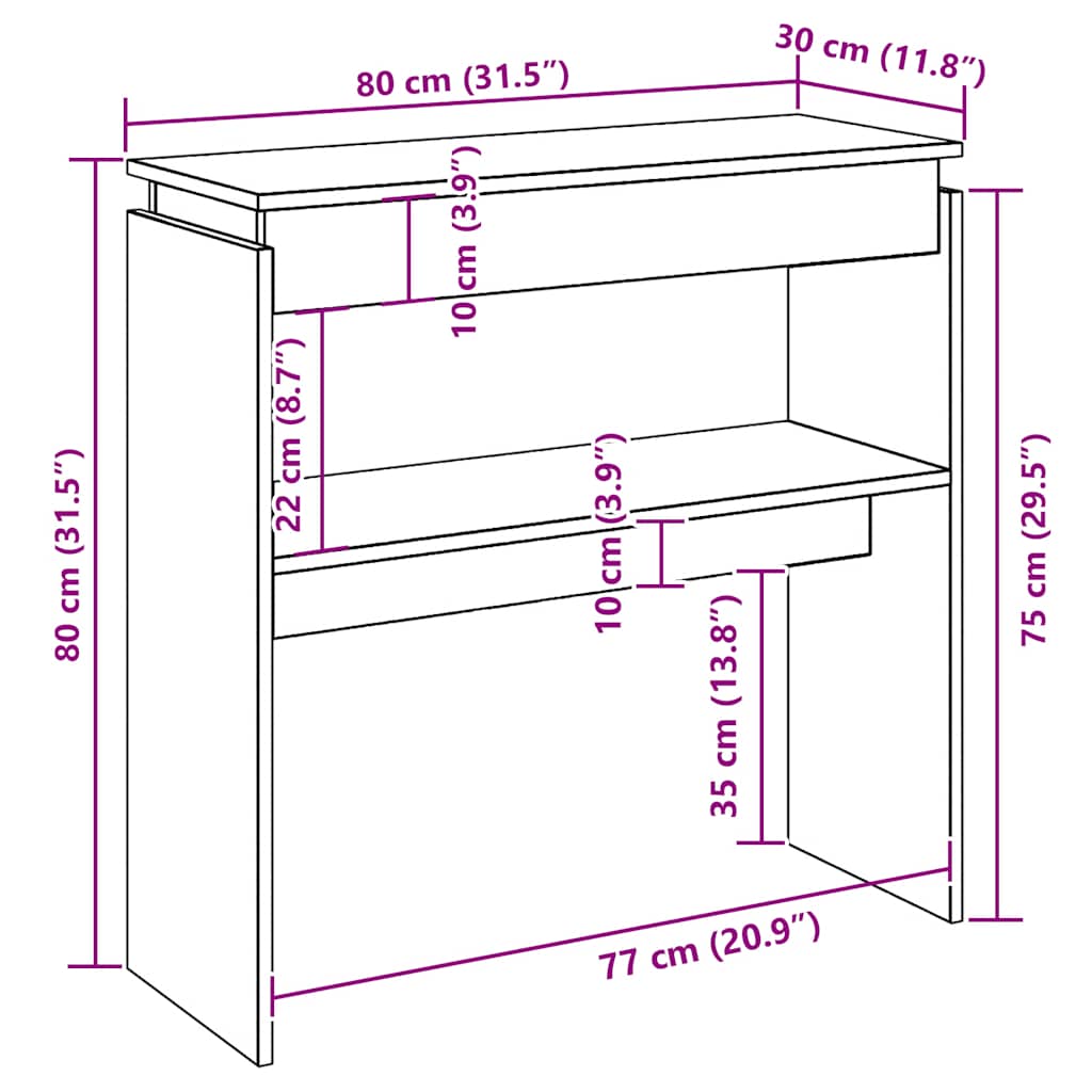 Konsolentisch Braun Eichen-Optik 80x30x80 cm Holzwerkstoff