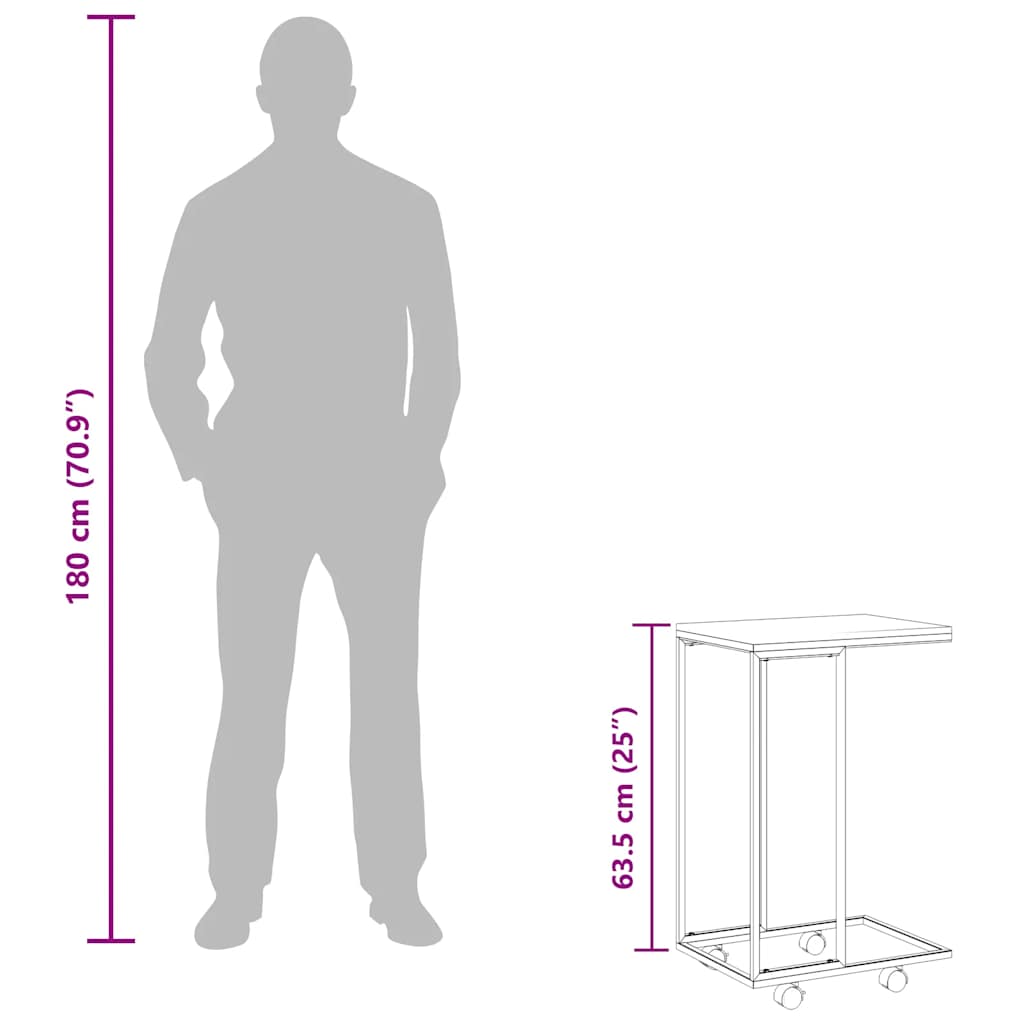 Beistelltisch mit Rollen Weiß 40x30x63,5 cm Holzwerkstoff