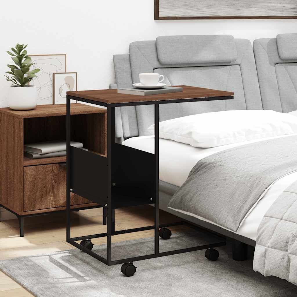 Beistelltisch mit Rollen Schwarz 55x36x63,5 cm Holzwerkstoff