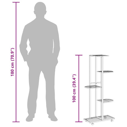 Blumenständer 5-Etagen mit Rollen 44x23x100 cm Schwarz Eisen