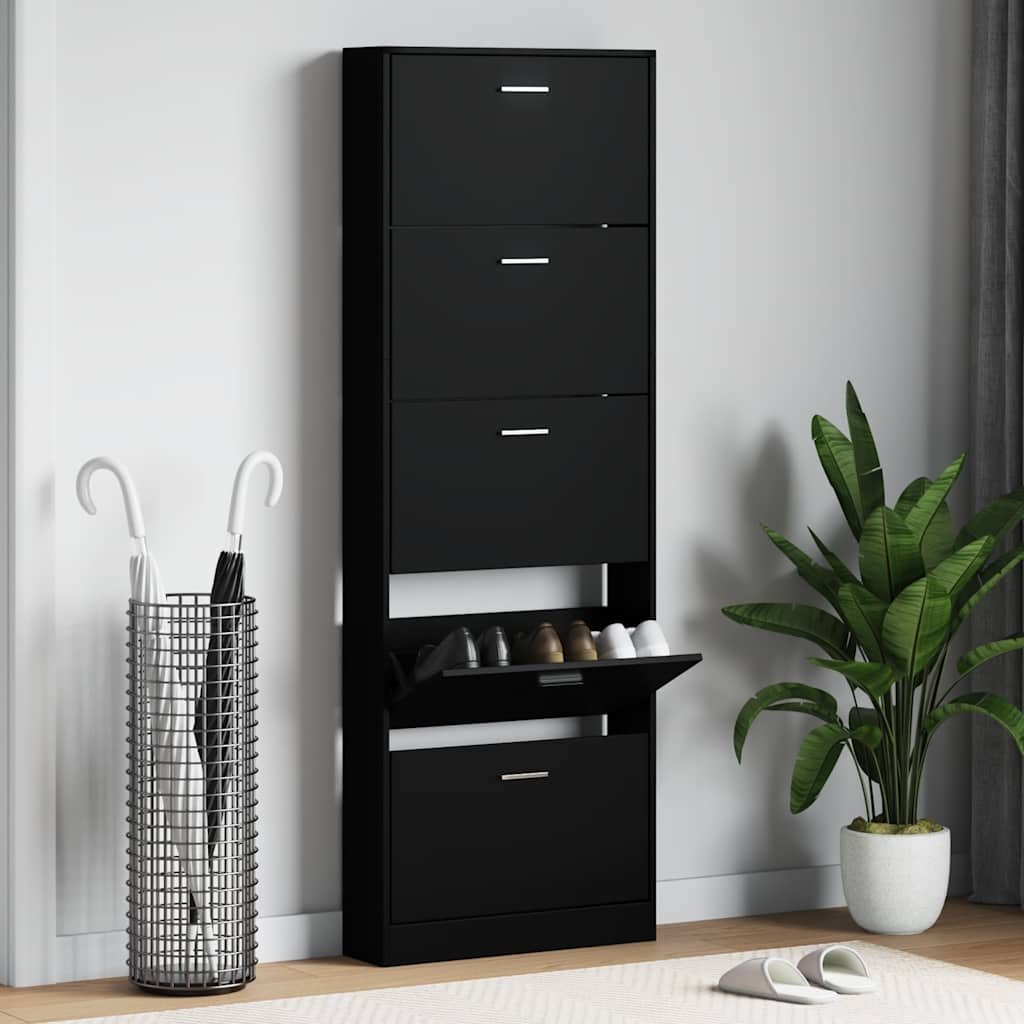 Schuhschrank Schwarz 59x17x169 cm Holzwerkstoff