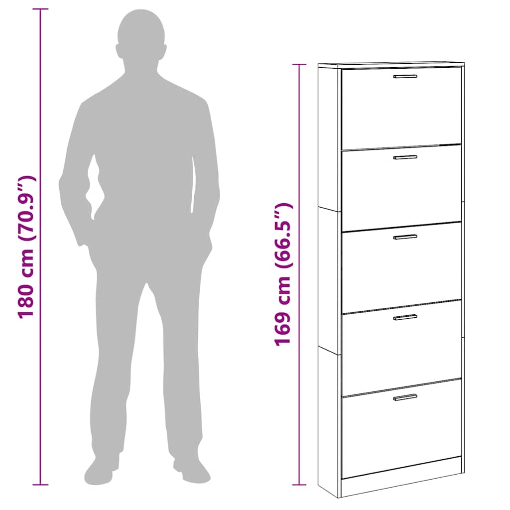 Schuhschrank Grau Sonoma 59x17x169 cm Holzwerkstoff