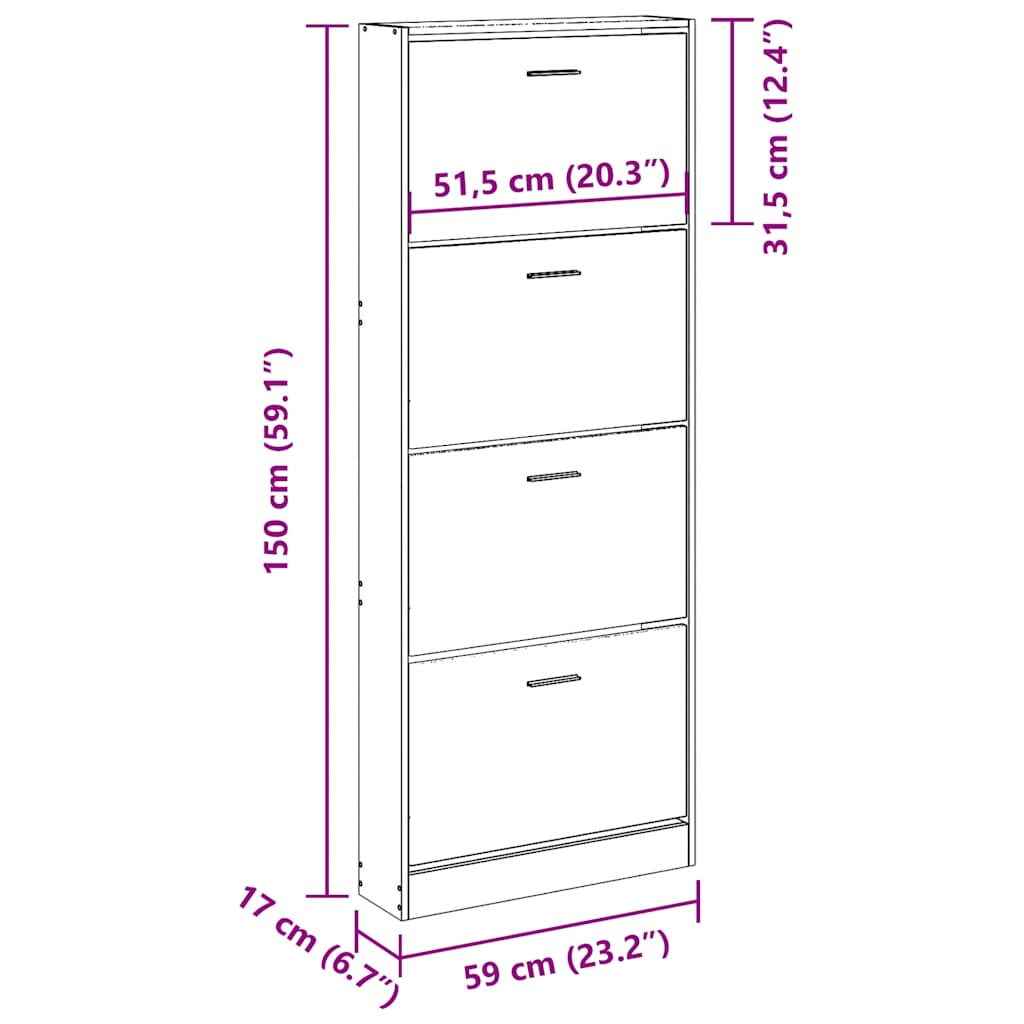 Schuhschrank Eichen-Optik 59x17x150 cm Holzwerkstoff