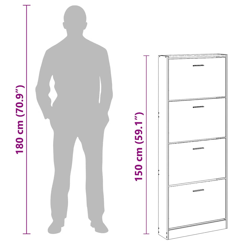 Schuhschrank Räuchereiche 59x17x150 cm Holzwerkstoff