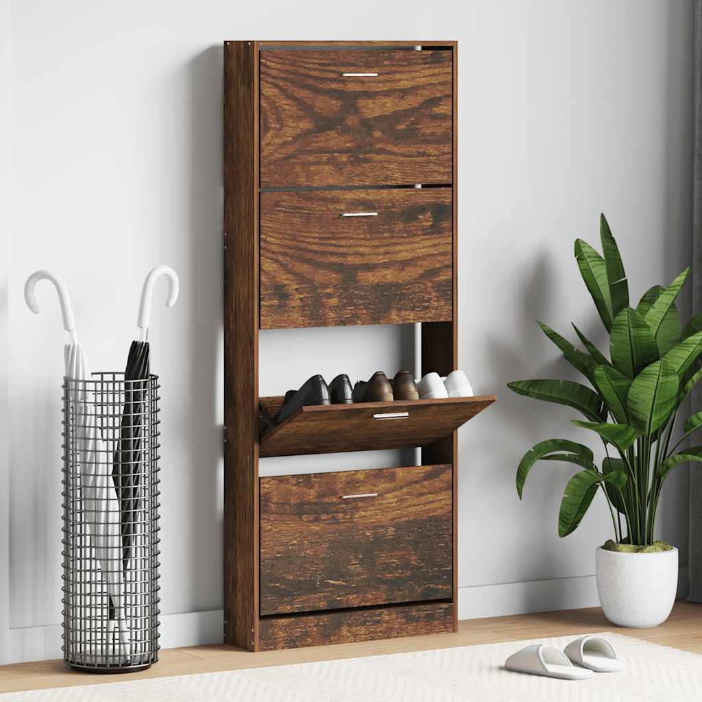 Schuhschrank Räuchereiche 59x17x150 cm Holzwerkstoff