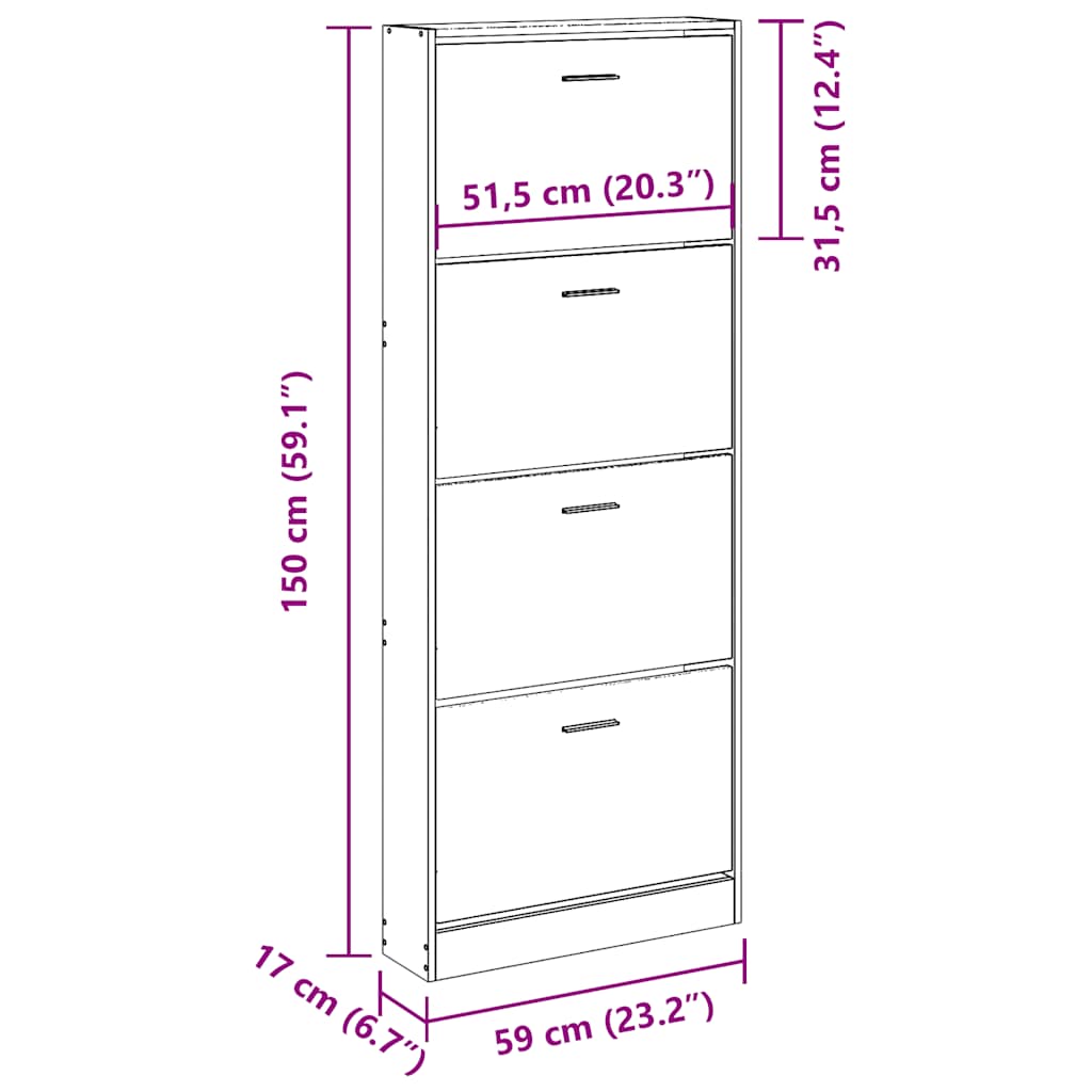 Schuhschrank Grau Sonoma 59x17x150 cm Holzwerkstoff