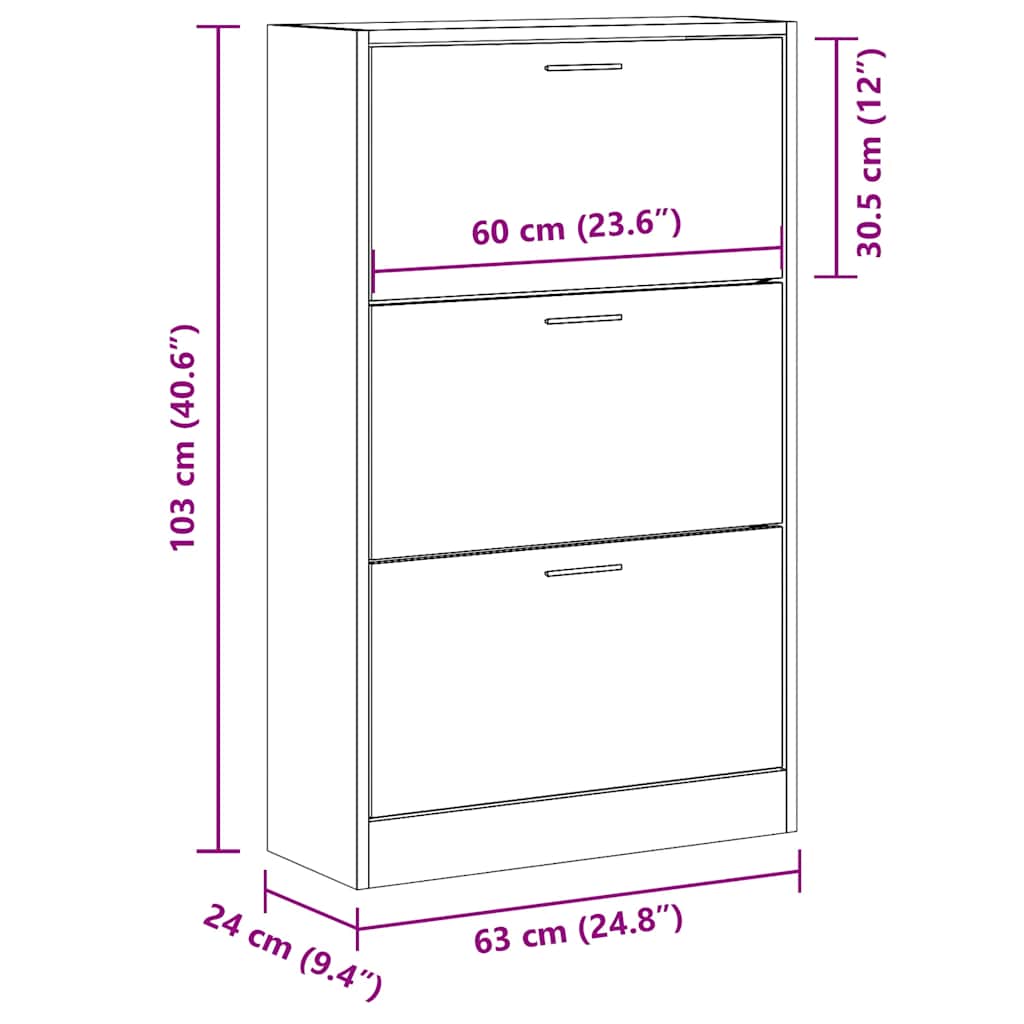 Schuhschrank Grau Sonoma 63x24x103 cm Holzwerkstoff