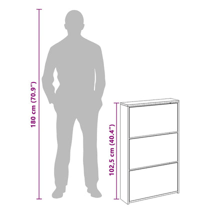 Schuhschrank mit Spiegel 3-lagig Schwarz 63x17x102,5 cm