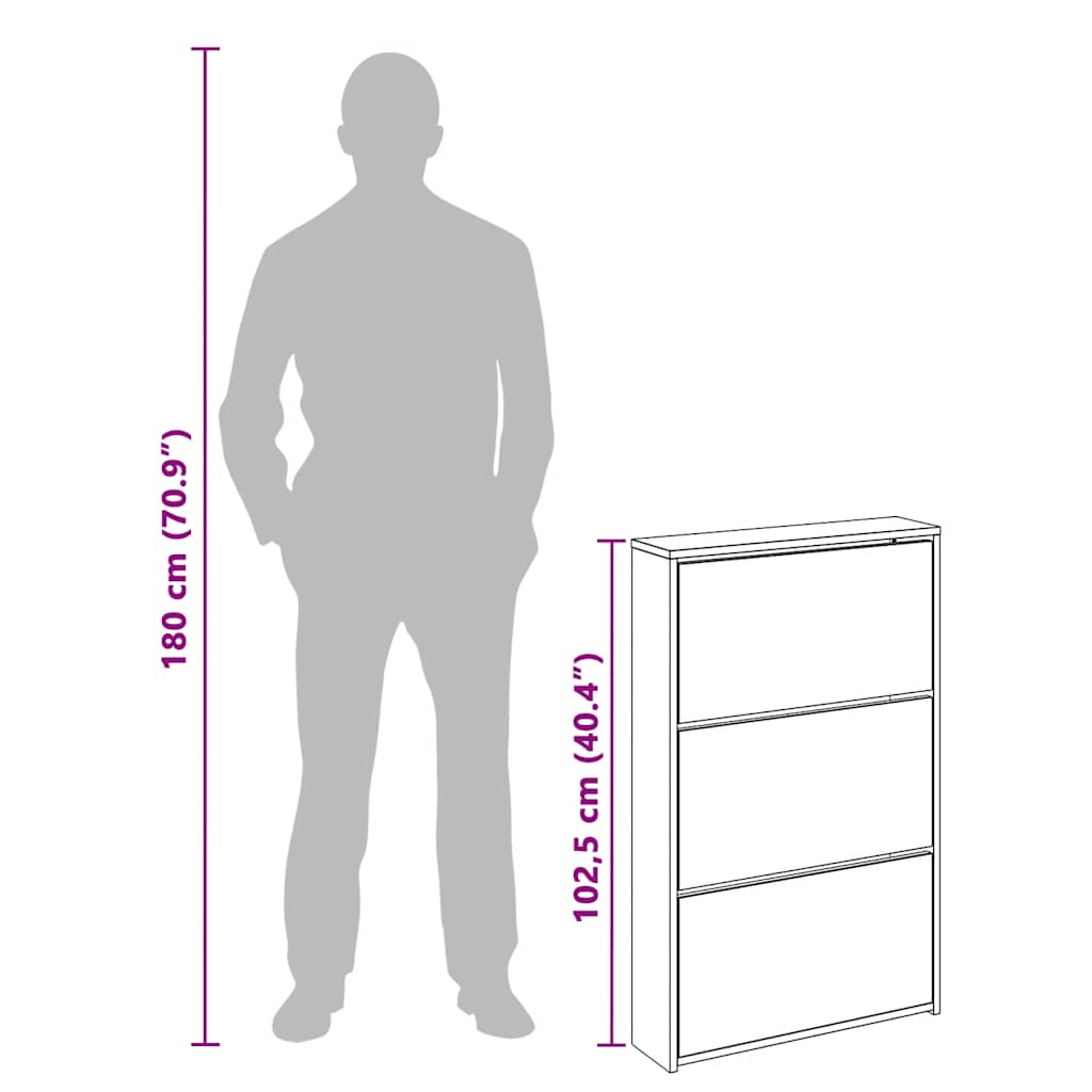 Schuhschrank mit Spiegel 3 Fächer Betongrau 63x17x102,5 cm