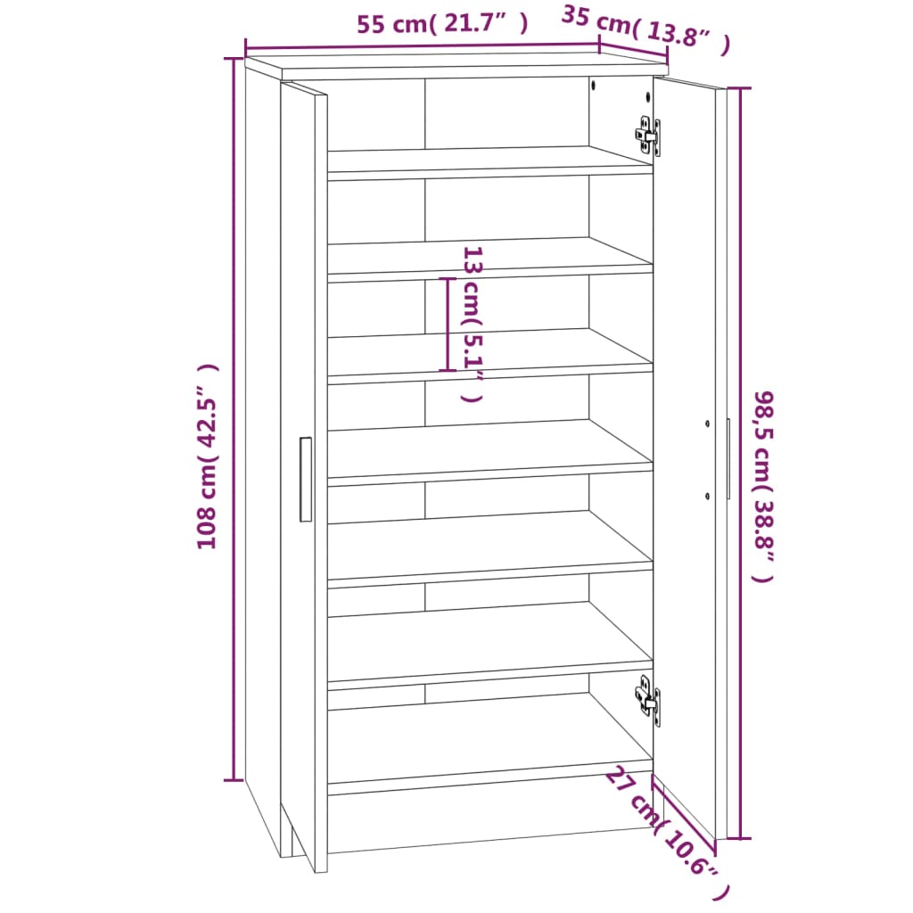 Schuhschrank Räuchereiche 55x35x108 cm Holzwerkstoff