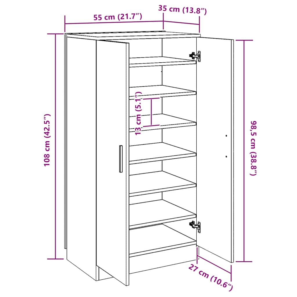 Schuhschrank Grau Sonoma 55x35x108 cm Holzwerkstoff