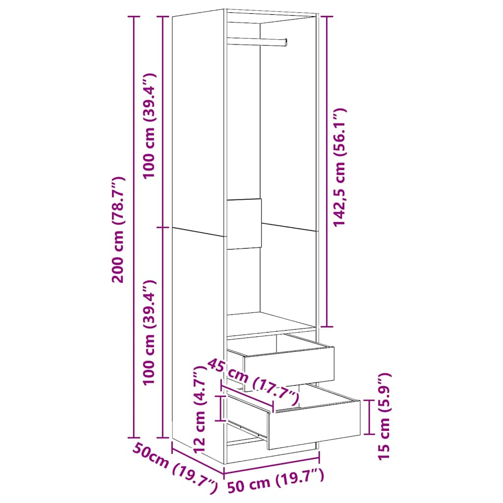 Kleiderschrank mit Schubladen Grau Sonoma 50x50x200 cm