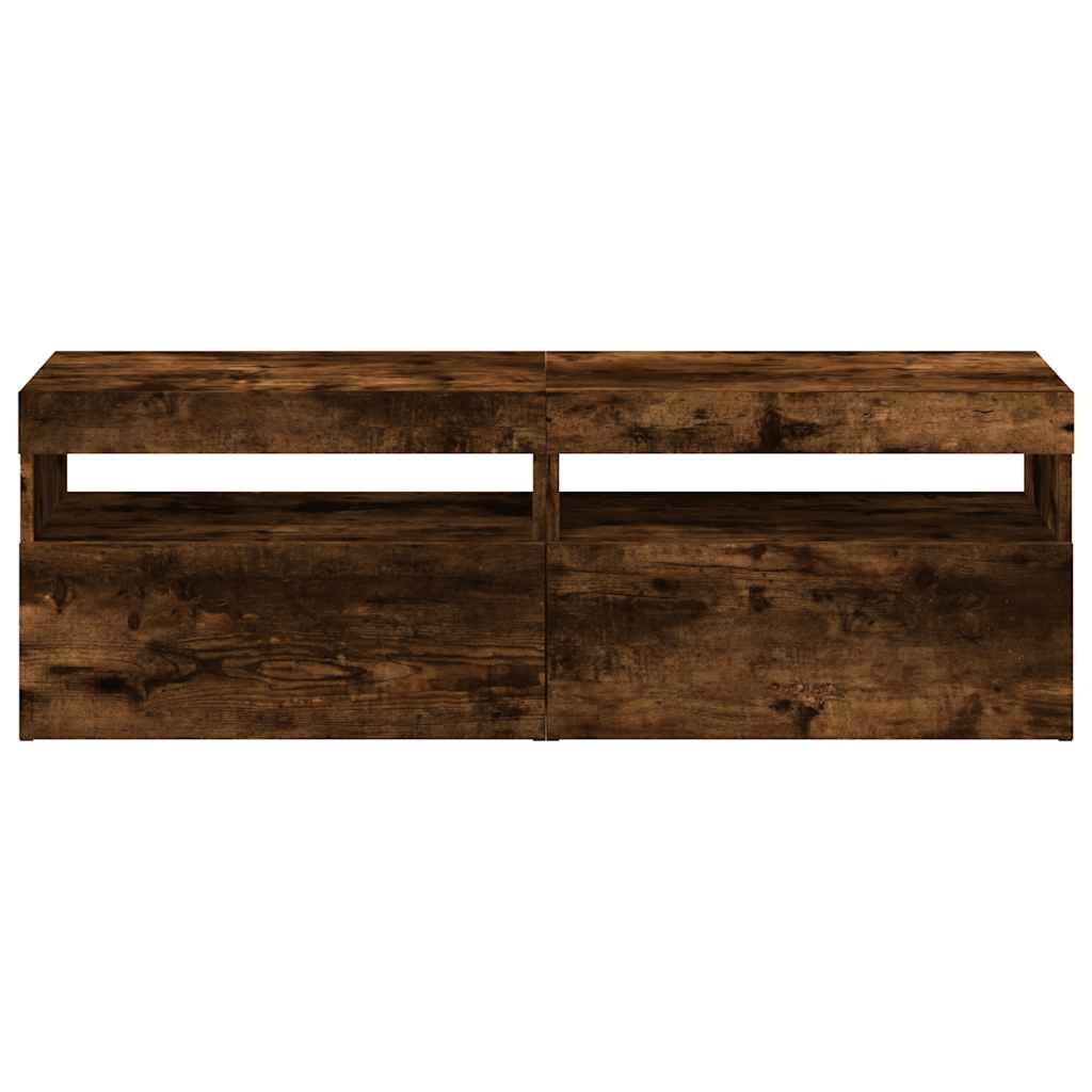 TV-Schränke 2 Stk. mit LED-Leuchten Räuchereiche 60x35x40 cm