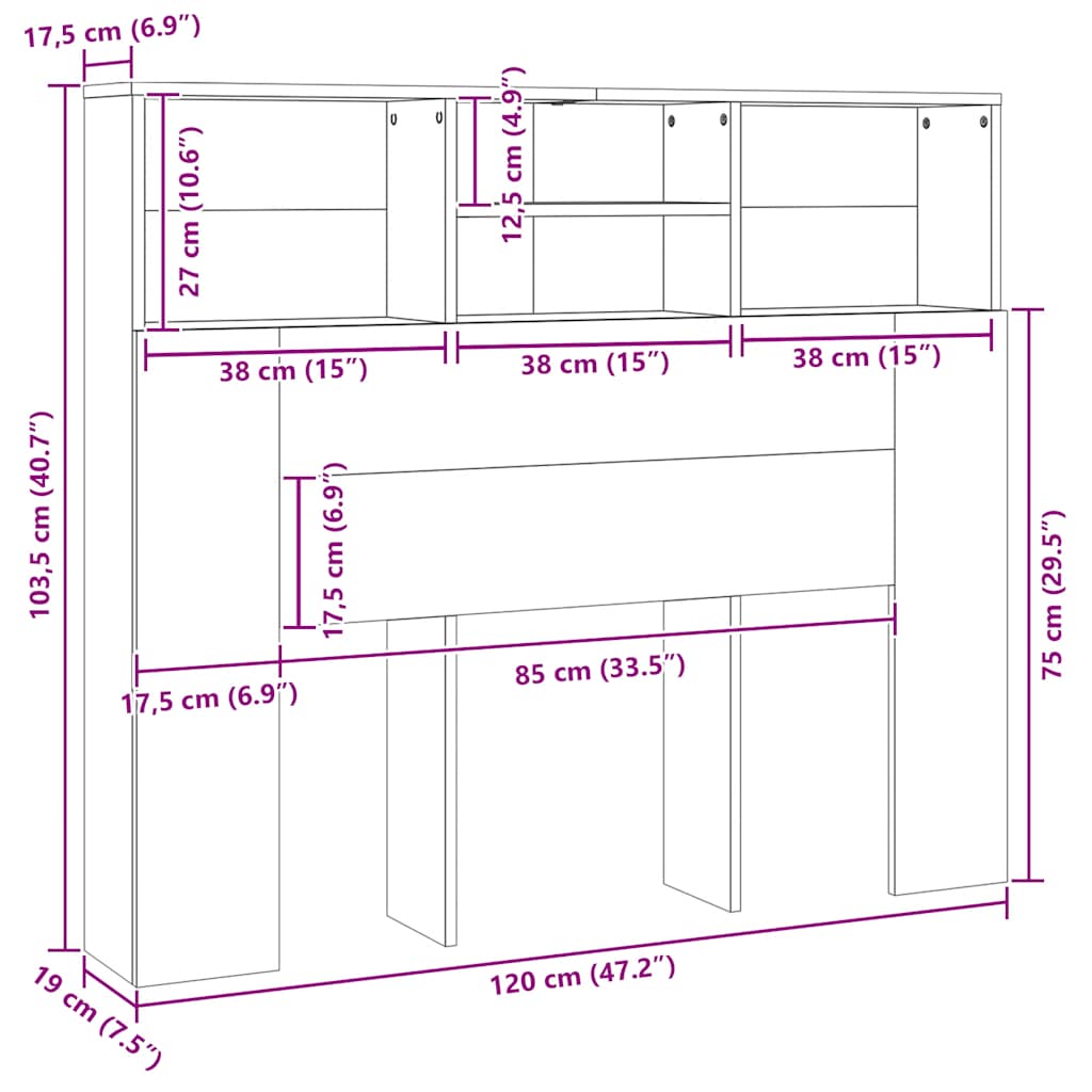 Bett-Kopfteil mit Ablagen Betongrau 120x19x103,5 cm