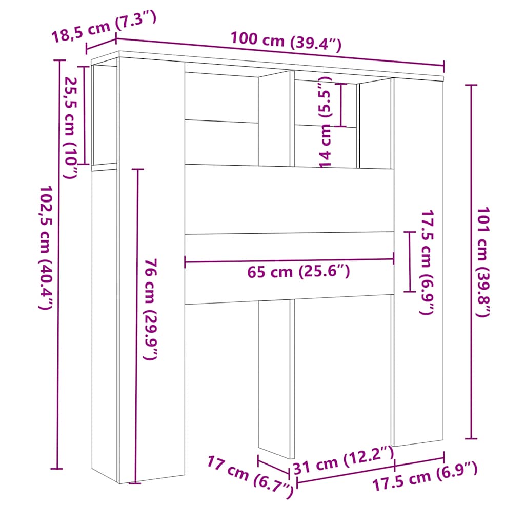 Kopfteil mit Ablagen Braun Eichen-Optik 100x18,5x102,5 cm
