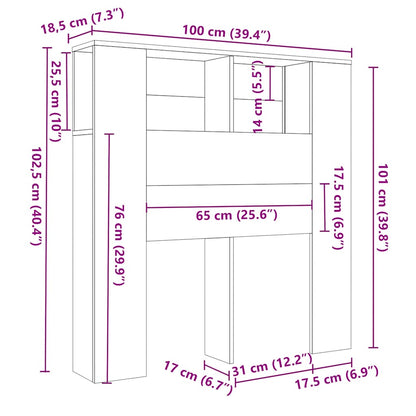 Kopfteil mit Ablagen Braun Eichen-Optik 100x18,5x102,5 cm