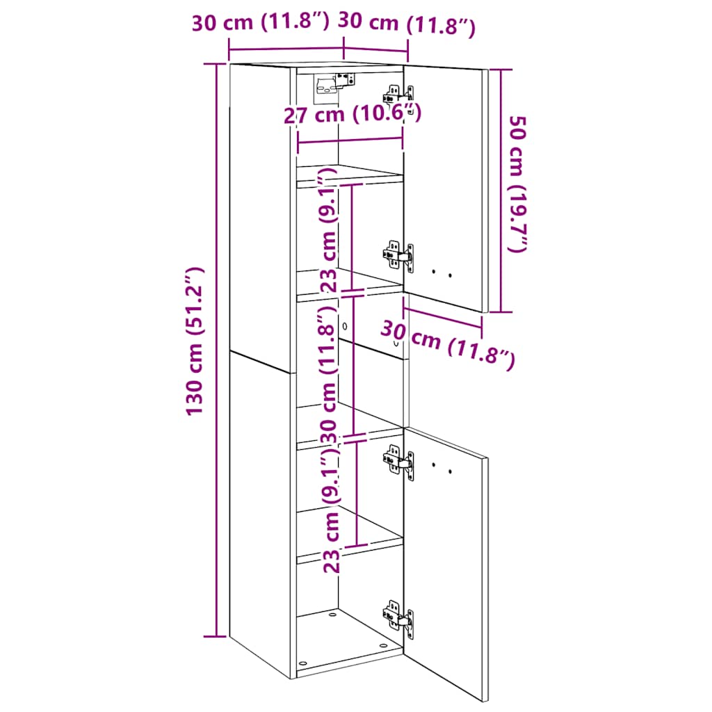 Badezimmerschrank Räuchereiche 30x30x130 cm Holzwerkstoff