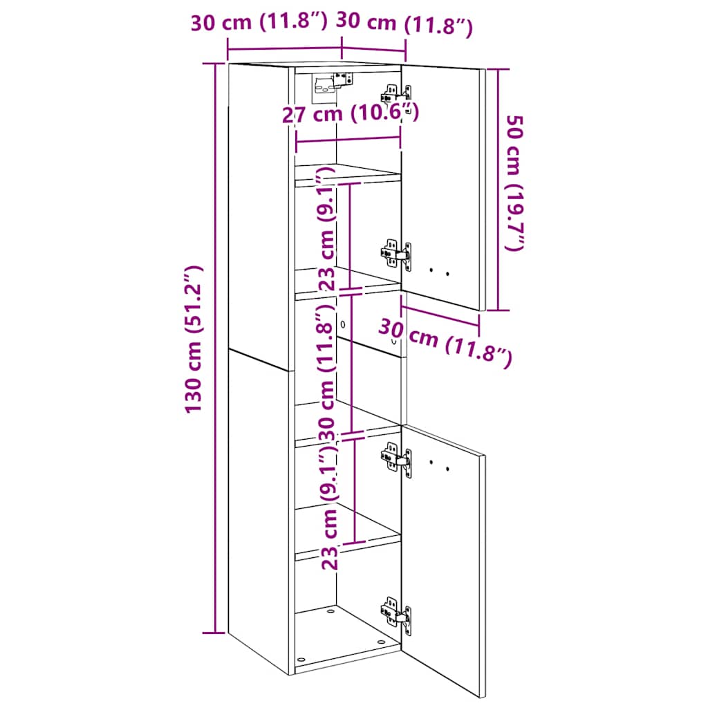 Badezimmerschrank Grau Sonoma 30x30x130 cm Holzwerkstoff