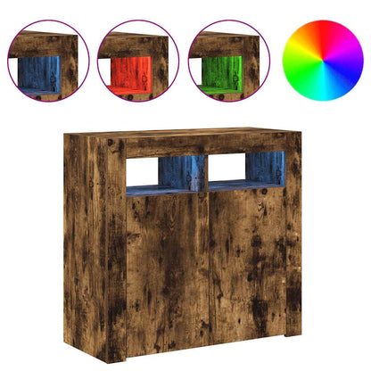 Sideboard mit LED-Beleuchtung Räuchereiche 80x35x75 cm
