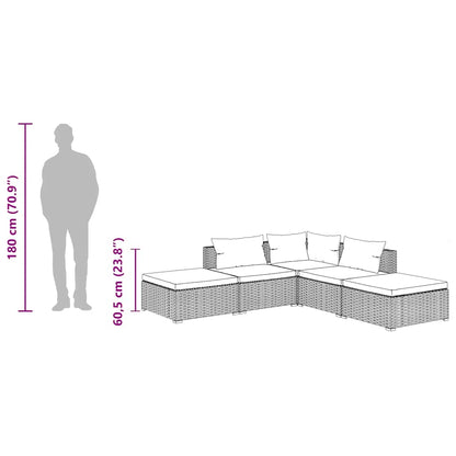 5-tlg. Garten-Lounge-Set mit Kissen Poly Rattan Braun