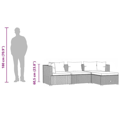 4-tlg. Garten-Lounge-Set mit Auflagen Poly Rattan Schwarz