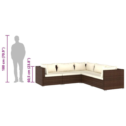 5-tlg. Garten-Lounge-Set mit Kissen Poly Rattan Braun