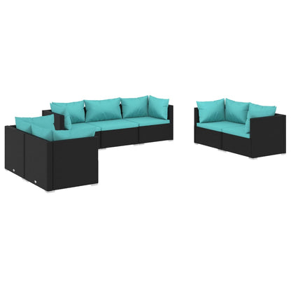 7-tlg. Garten-Lounge-Set mit Kissen Poly Rattan Schwarz