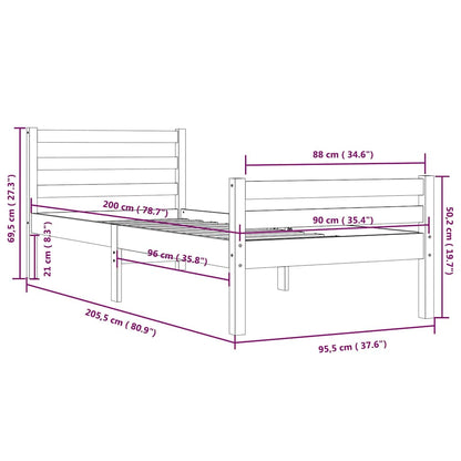 Massivholzbett 90x200 cm