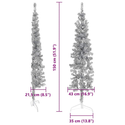 Künstlicher Halb-Weihnachtsbaum Ständer Schlank Silbern 150 cm
