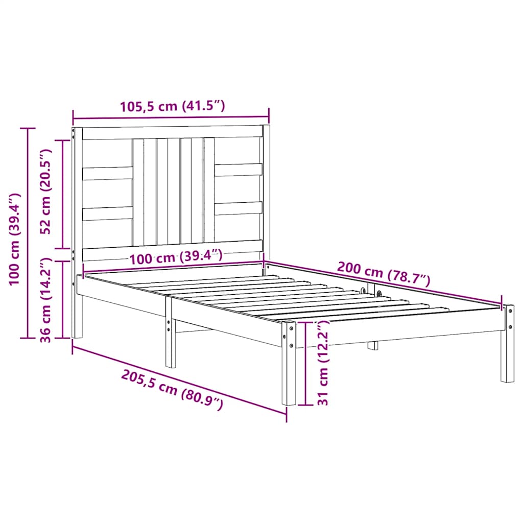Massivholzbett Weiß 100x200 cm