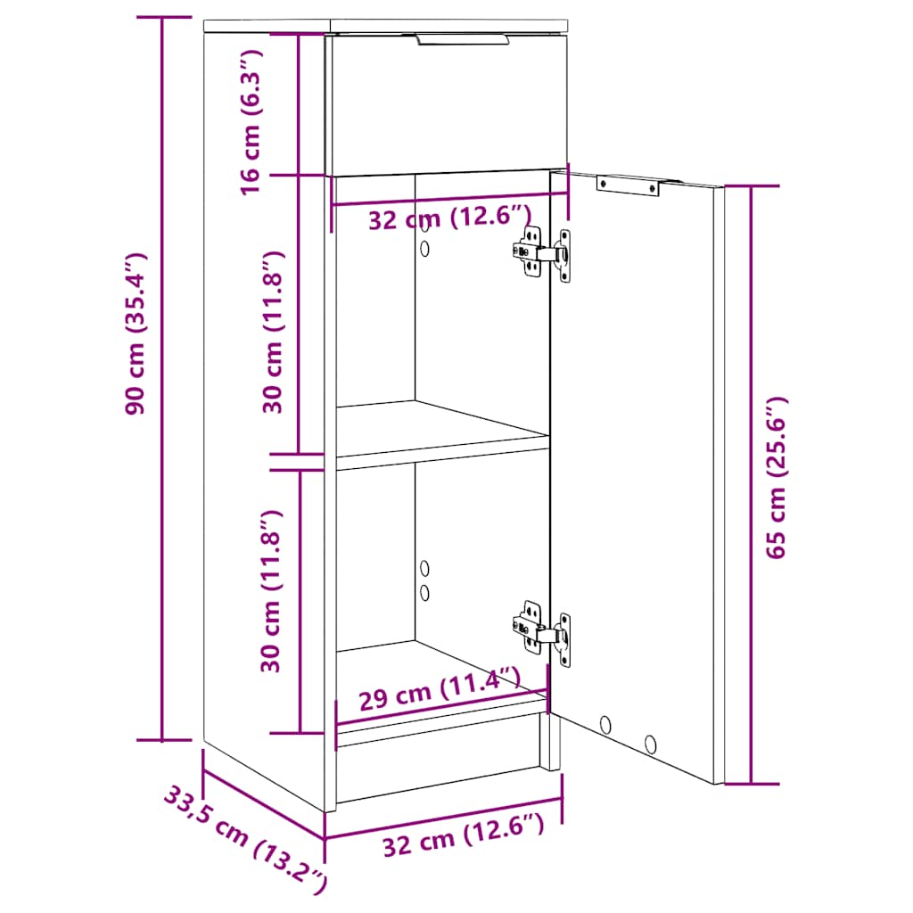 Badschrank Betongrau 32x34x90 cm Holzwerkstoff