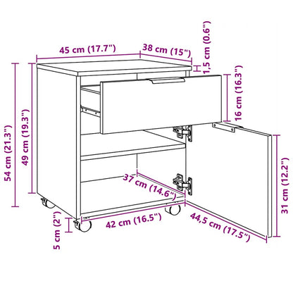 Mobiler Aktenschrank mit Rollen Räuchereiche 45x38x54 cm