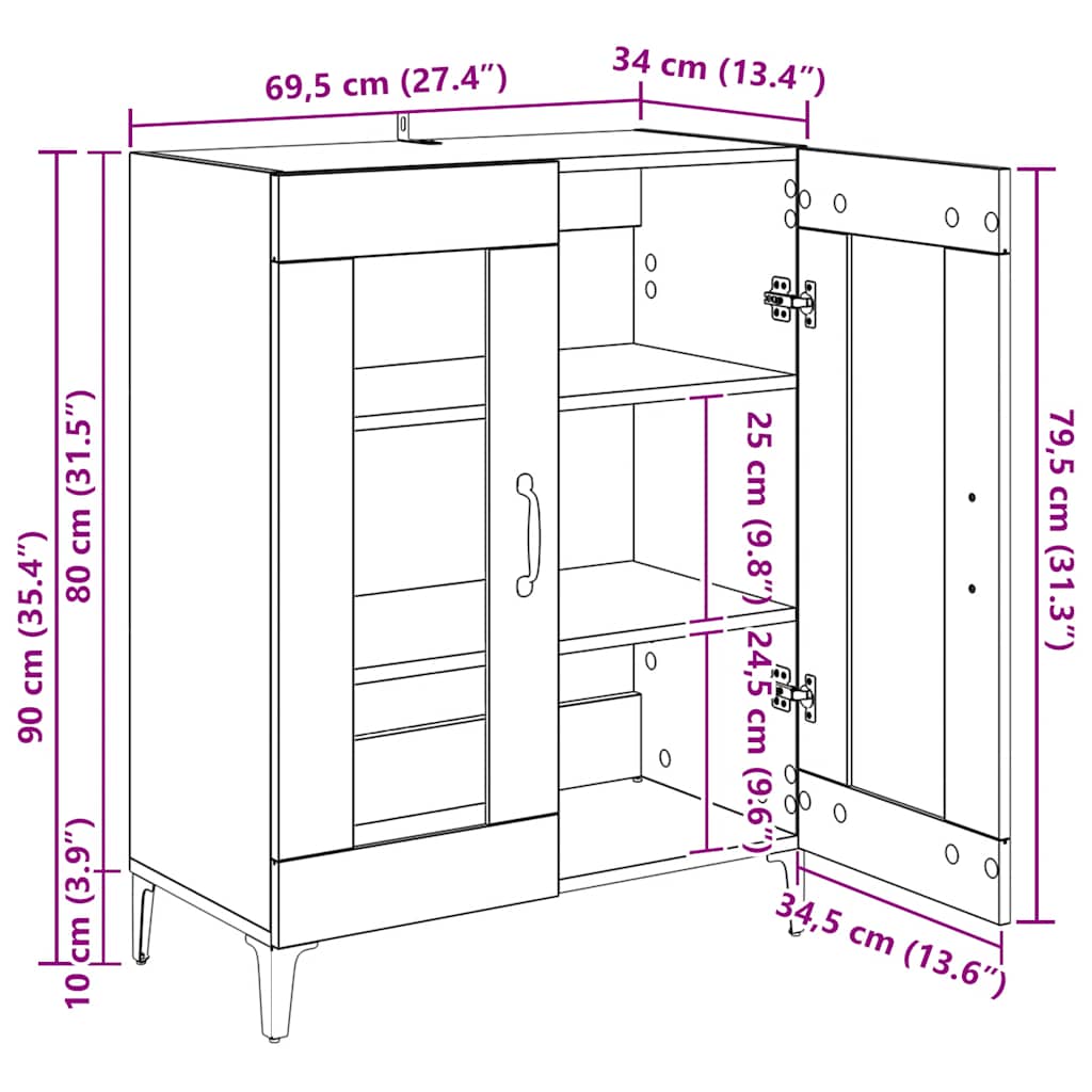 Sideboard Räuchereiche 69,5x34x90 cm Holzwerkstoff