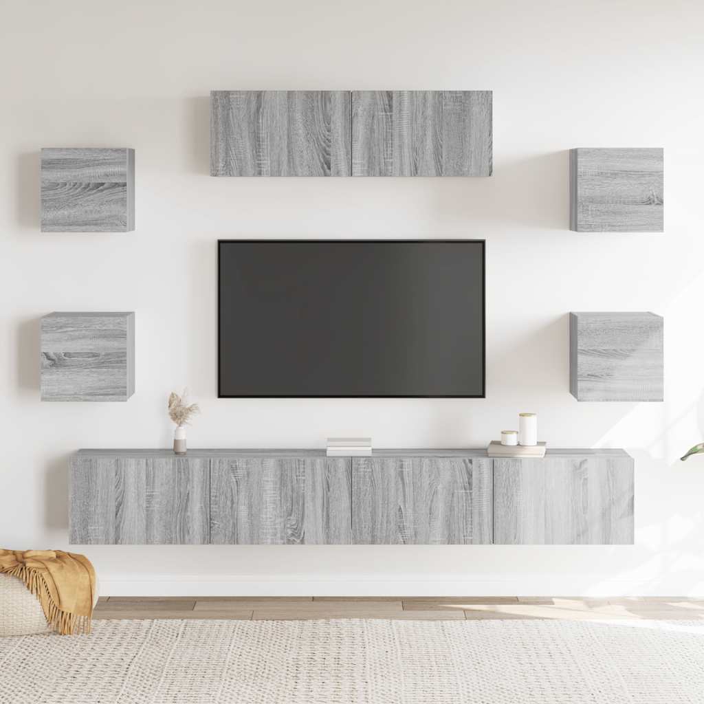 7-tlg. TV-Schrank-Set Grau Sonoma Holzwerkstoff