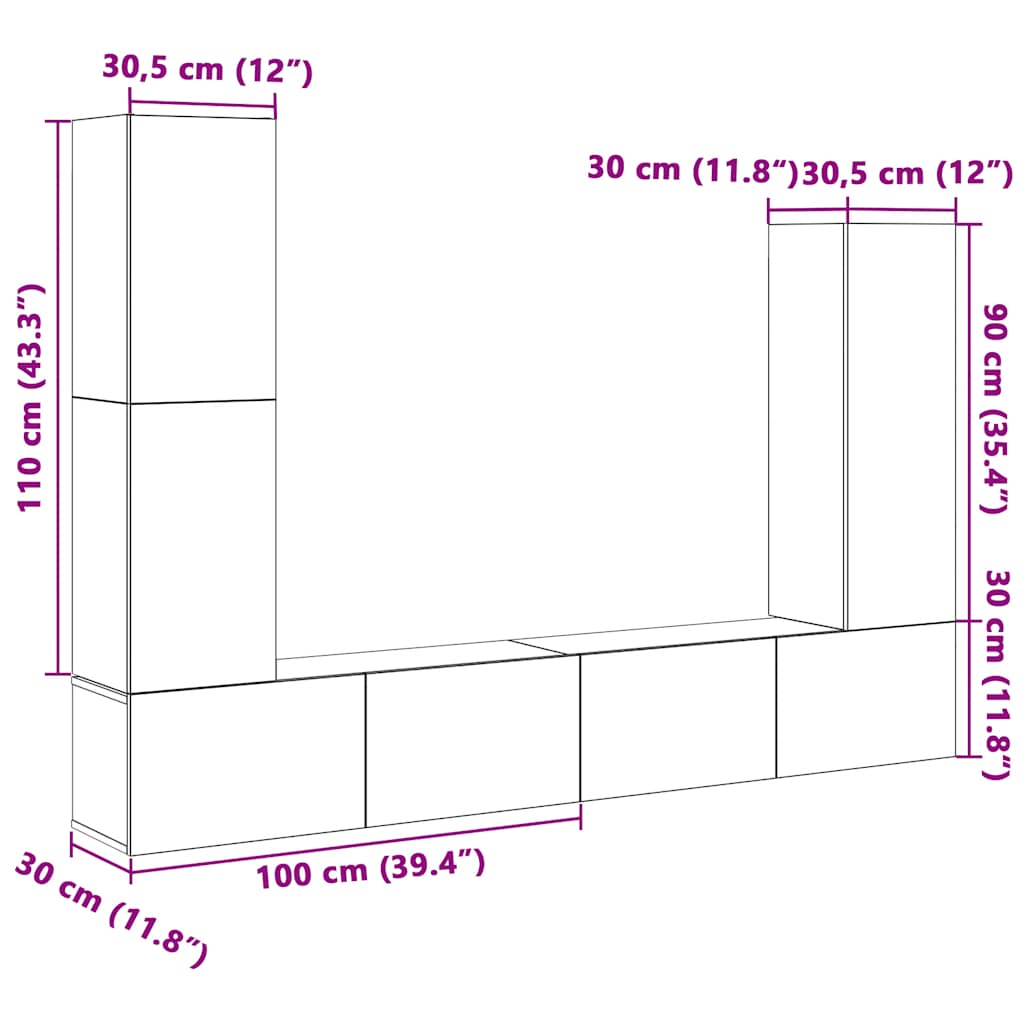 4-tlg. TV-Schrank-Set Grau Sonoma Holzwerkstoff