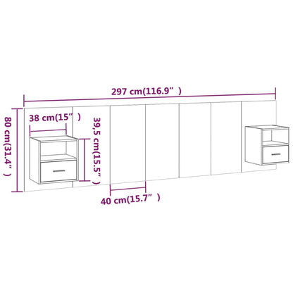 Kopfteil mit Nachttischen Betongrau Holzwerkstoff