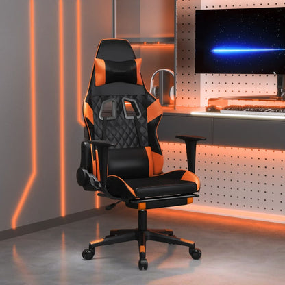 Gaming-Stuhl mit Massage & Fußstütze Schwarz Orange Kunstleder