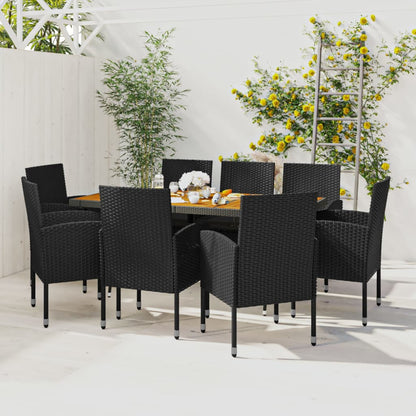 9-tlg. Garten-Essgruppe Poly Rattan Schwarz