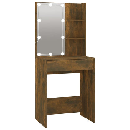 LED-Schminktisch mit Schränken Räuchereiche Holzwerkstoff