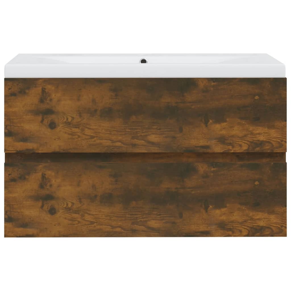 Waschbeckenschrank mit Einbaubecken Räuchereiche Holzwerkstoff