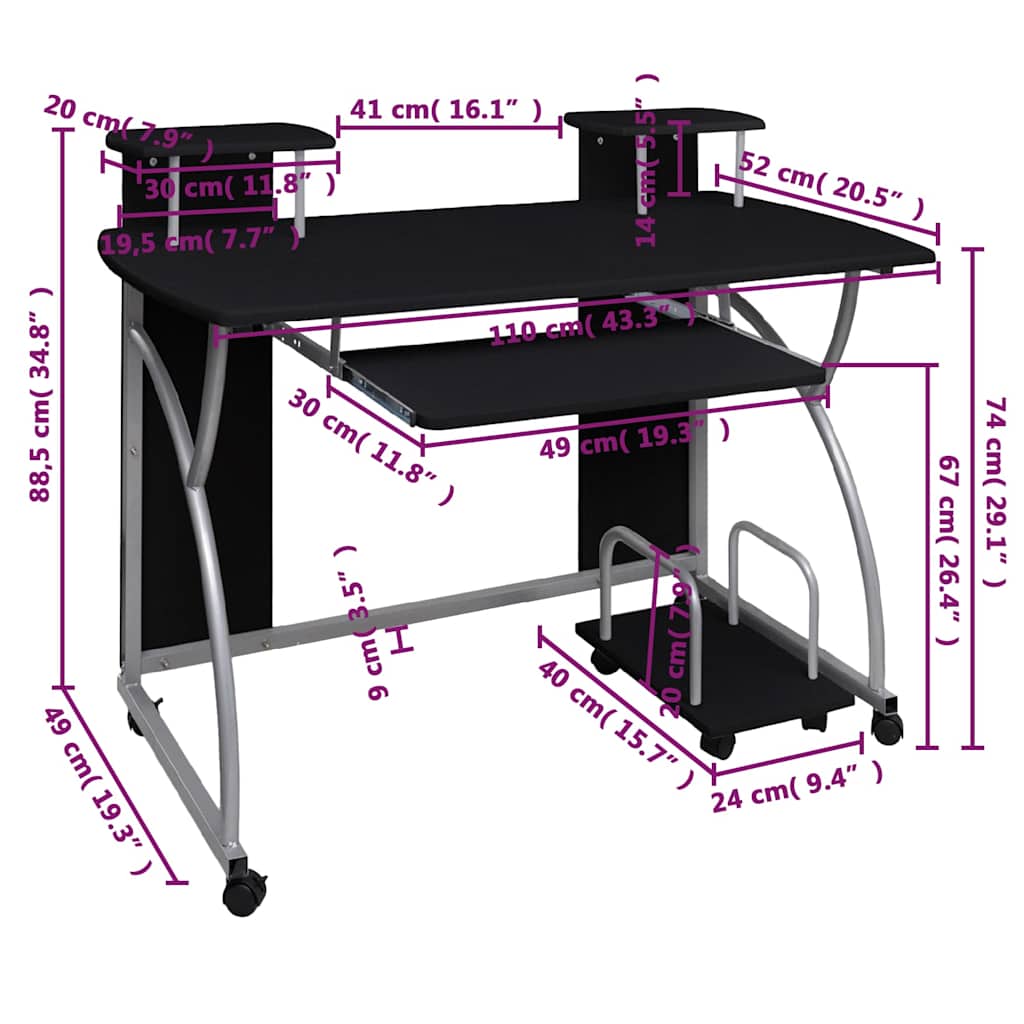 Computertisch Schwarz 110x52x88,5 cm Holzwerkstoff
