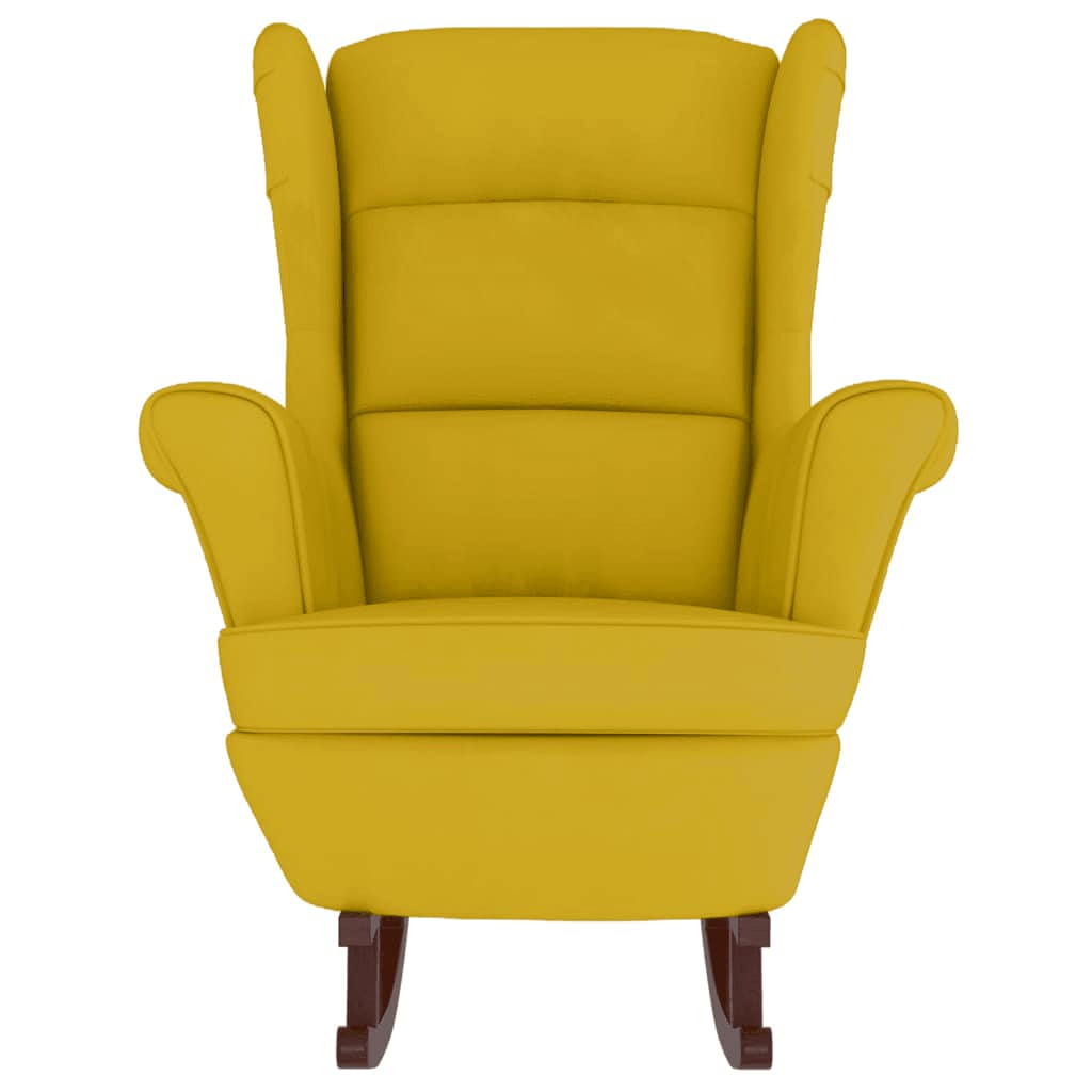 Schaukelstuhl Ohrensessel Gelb Samt und Massivholz