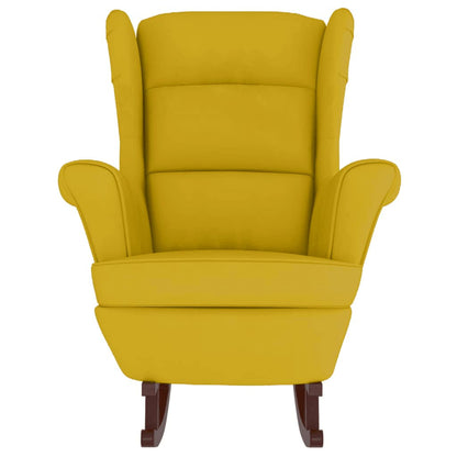 Schaukelstuhl Ohrensessel Gelb Samt und Massivholz
