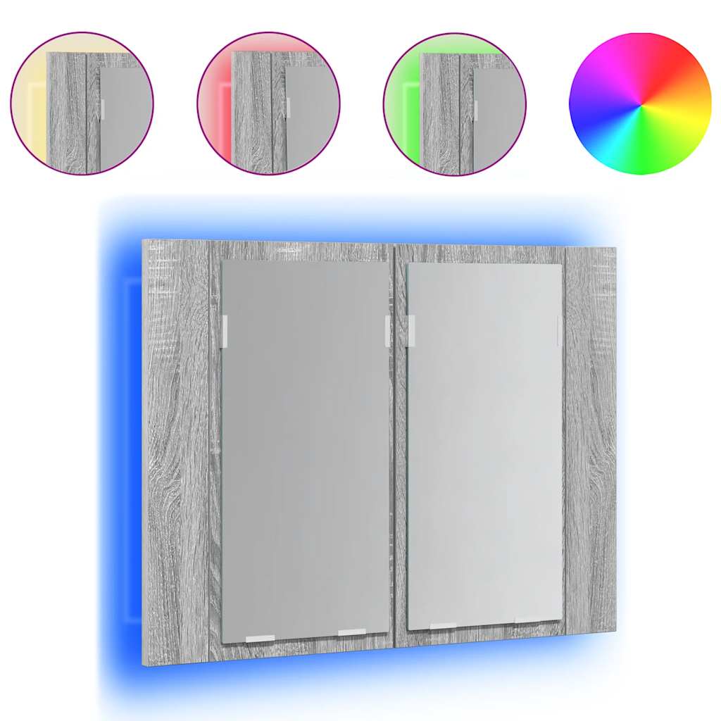 LED-Spiegelschrank Grau Sonoma 60x12x45 cm Holzwerkstoff