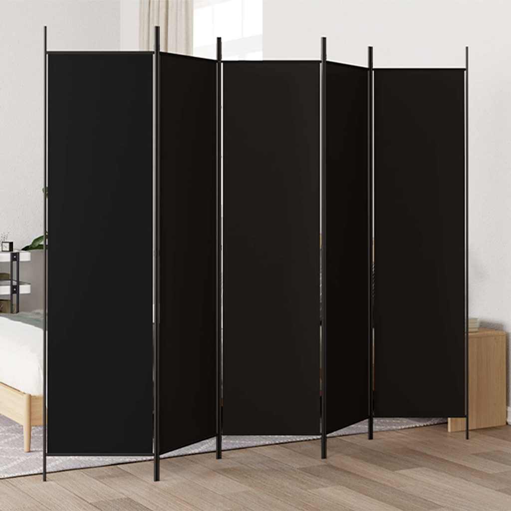 5-tlg. Paravent Schwarz 250x200 cm Stoff
