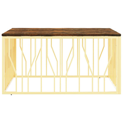 Couchtisch Golden Edelstahl und Altholz Massiv