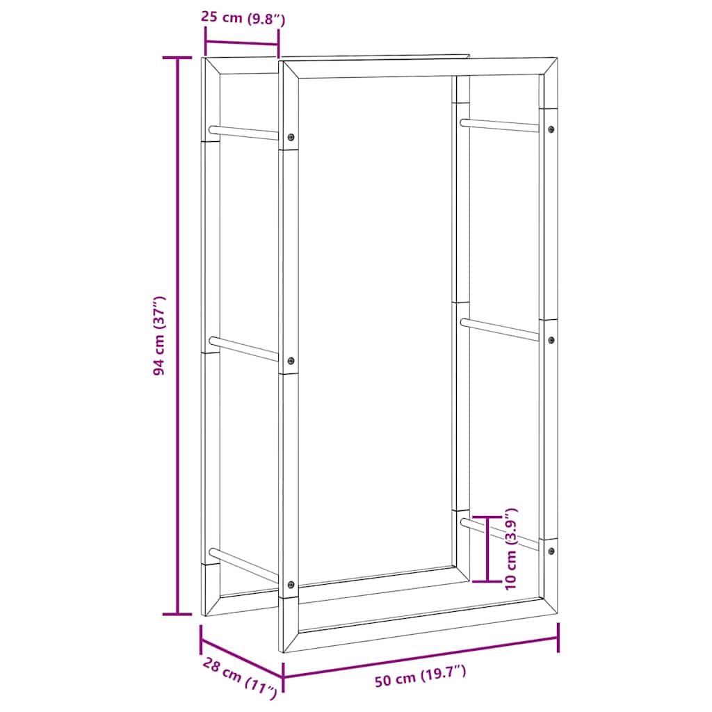 Brennholzregal Mattschwarz 50x28x94 cm Stahl