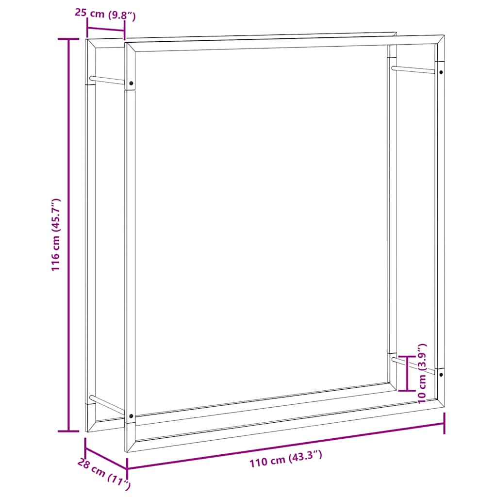 Brennholzregal Mattschwarz 110x28x116 cm Stahl