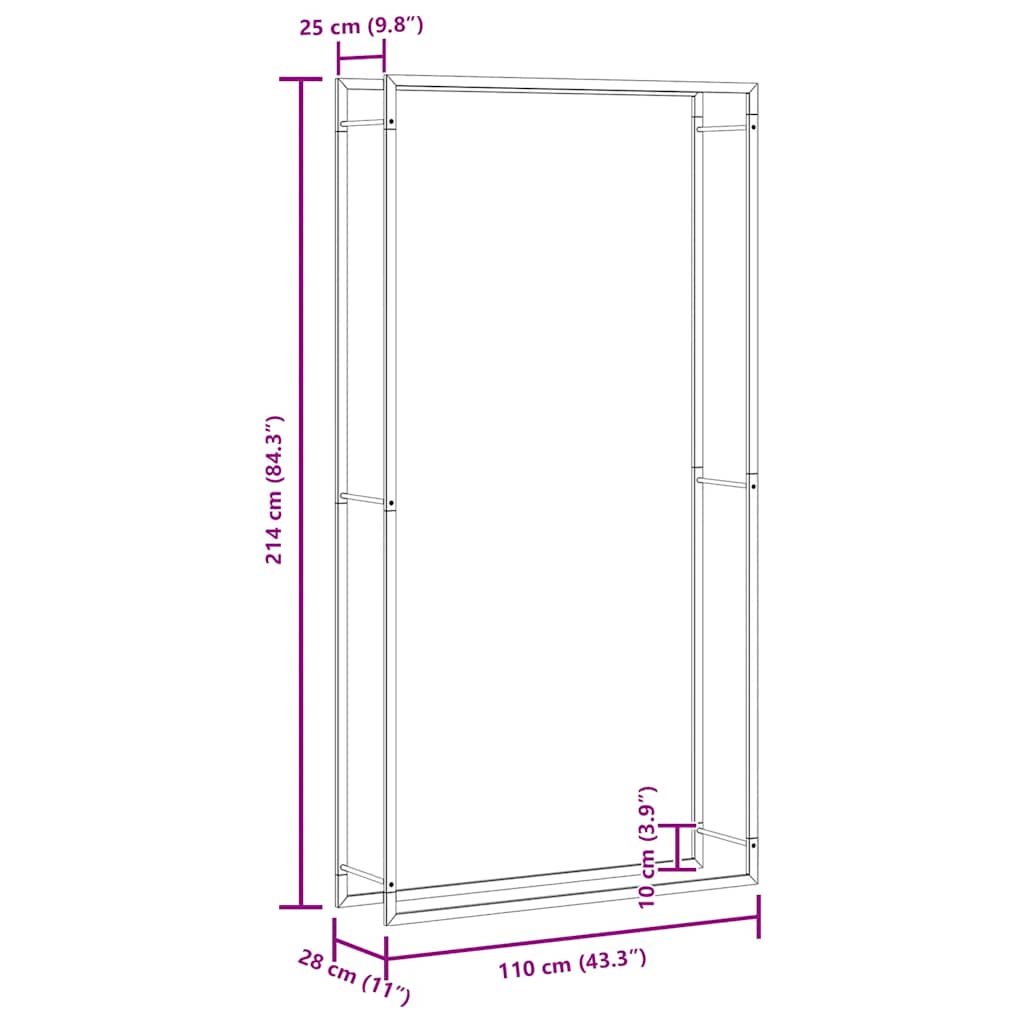 Brennholzregal Mattschwarz 110x28x214 cm Stahl