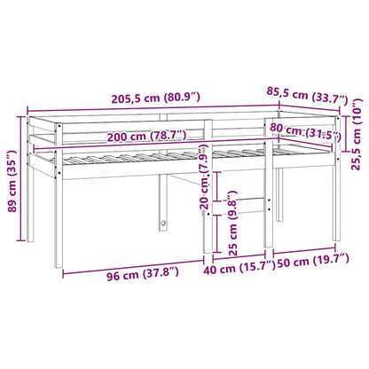 Hochbett Weiß 80x200 cm Massivholz Kiefer